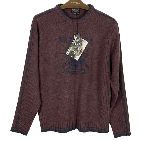 NEW/NWT POINT ZERO Sweater Men XL Vintage Graphic Logo Brown Long-Sleeve - Picture 1 of 6